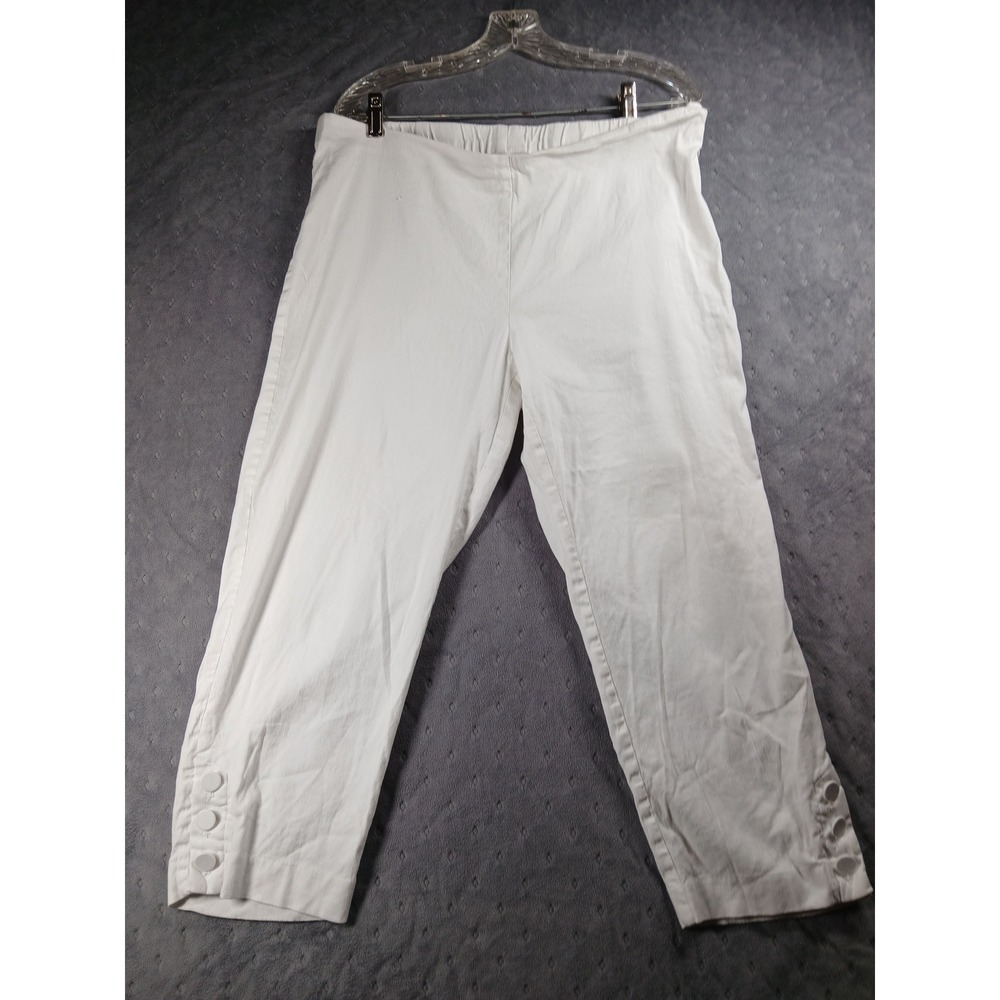 J. Jill Linen Stretch White Cropped Pants Button Hem Petite Large Side Zip Capri